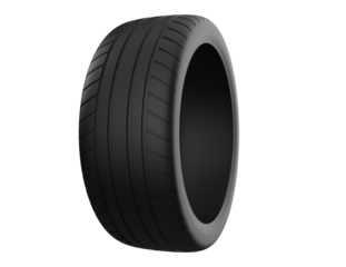 Ultra High-Res 3D Render: Black Performance Car Tire Cutout, isolated on transparent HD background. Detailed automotive transport element for professional design, engineering, speed, and velocity