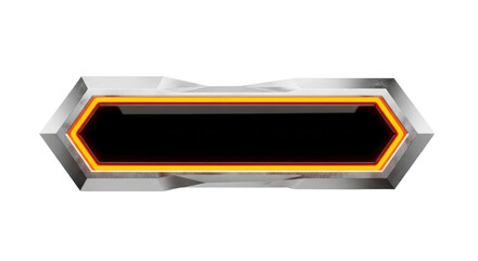 isolated 8k 3d render of a futuristic gui button with polished brushed silver frame and dark obsidian panel, intensely bordered by fiery orange neon light on white studio background. concept for