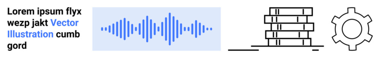 Audio wave, text block, book stack, gear highlighting audio, education, technology, data, process, digital tools research ideal for learning platforms resource hubs simple landing page