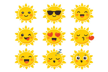 Cute Sun Emoticons with Various Expressions