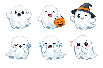 Obraz premium Cute Halloween Ghosts with Different Emotions