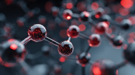 Abstract molecular structure glowing red energy connections