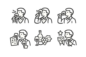 Wine tasting icons, man enjoying wine