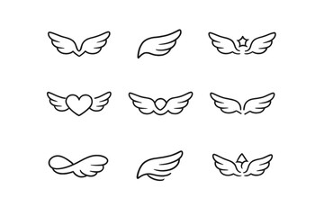Set of white wings icons on dark gray background