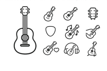 Fototapeta premium Guitar Icon Set - Acoustic, Music and Playing Guitar