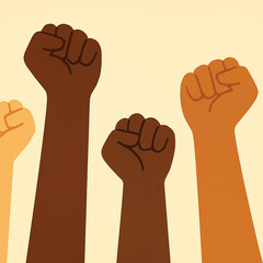 Raised fists of diverse people, freedom and justice illustration, simple flat design