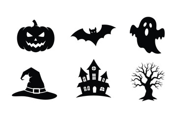 Obraz premium Halloween Spooky Icons with Ghost Bat and Haunted House