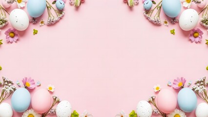 Easter egg border design with pastel colors and floral accents