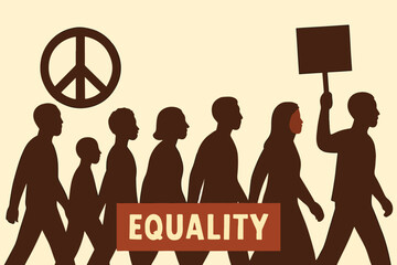 Silhouettes of people marching peacefully, civil rights theme, modern minimal vector