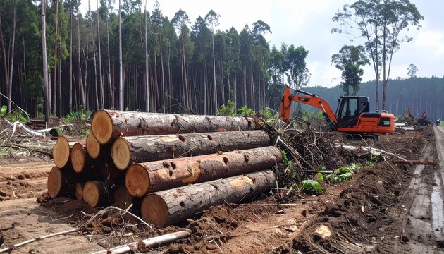 森林で積み重ねられた伐採丸太4