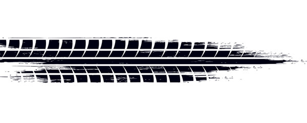 Tire track. Tyre mark of car, bike, motorcycle with grunge effect on white background. © Fiki