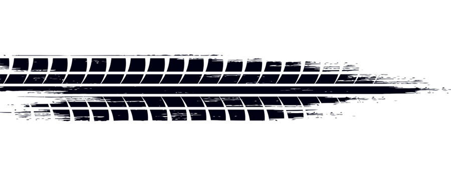 Tire track. Tyre mark of car, bike, motorcycle with grunge effect on white background.