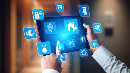 Home security icons show smart home, surveillance, and safety devices. Home security ensures monitoring, home security protection, and smart access. Gist