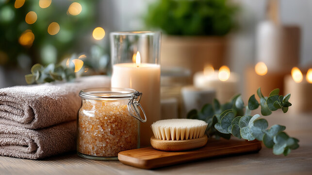 Self-care skincare pampering spa, home beauty treatment relaxation, wellness routine activity display, personal grooming moment, bathroom care setting, with copy space