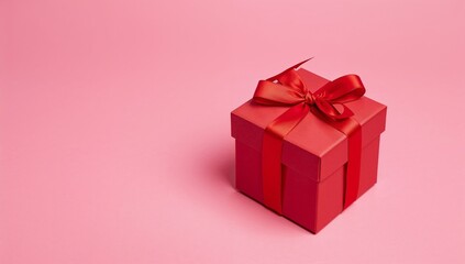 Gift Box With Red Ribbon on Pink Background for Celebrations or Special Occasions