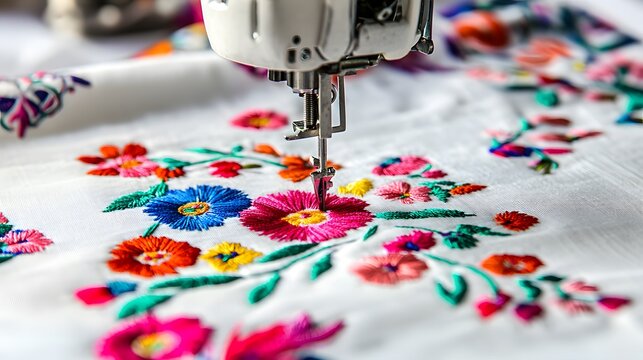 Automatic embroidery machine floral stitching high resolution picture