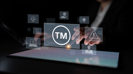 Trademark protection and legal compliance with TM icon, copyright law, patent check, intellectual...