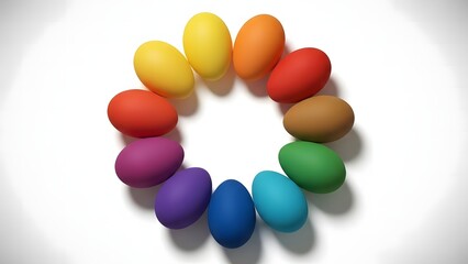 Vibrant easter eggs in a colorful circle on white background happy easter sunday celebration