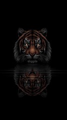 Obraz premium Tiger head with reflection on water surface at night