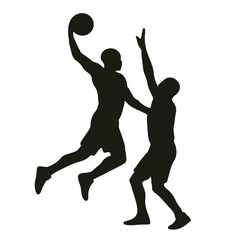 Player dunking over opponent silhouette