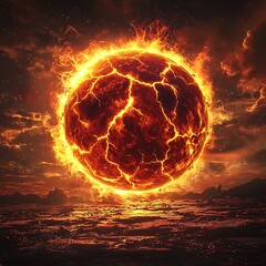 Fototapeta premium Glowing fire planet abstract concept high resolution picture
