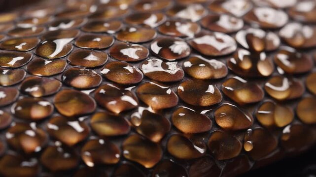Macro Shot of Snake Skin Texture with Water Droplets.