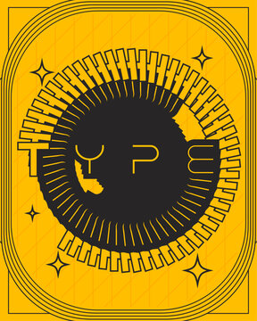 Optical Illusion Type Typography Poster Yellow Black Circular Design