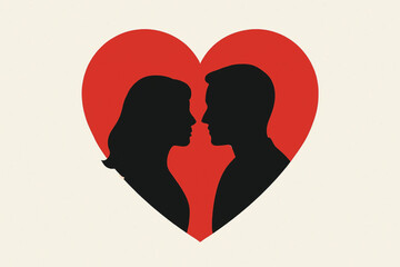 Heart and couple silhouette background, flat vector