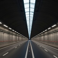 Expansive concrete infrastructure featuring a massive, wide highway tunnel built for high volume transportation and deep underground passage ,modern ,tunnel ,large