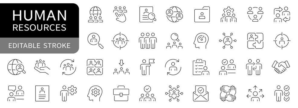 Human resources simple line icons set. HR, hiring, employee editable stroke icon. vector