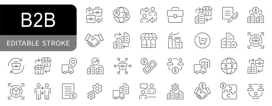 B2B - Business to business simple line icons set vector