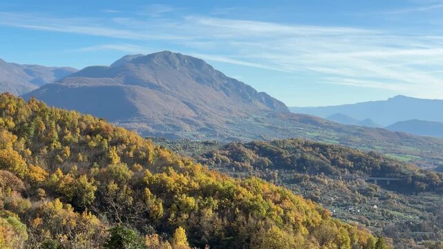 Mountain valley landscape view from San Gerardo Maiella Sanctuary in southern Italy