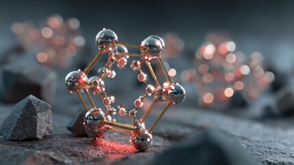 Abstract molecular structure with glowing particles