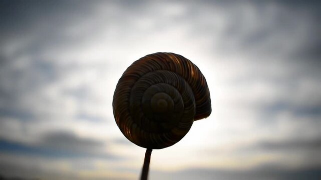 Silhouette of shell against cloudy sky, evoking natural beauty, used for nature projects