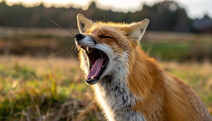 欠伸をするかわいいキツネ2