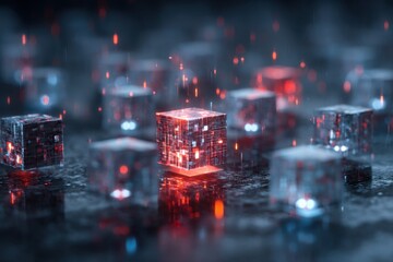 Futuristic digital data cubes glowing with energy