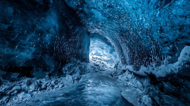 Icy cave frozen blue walls and floor