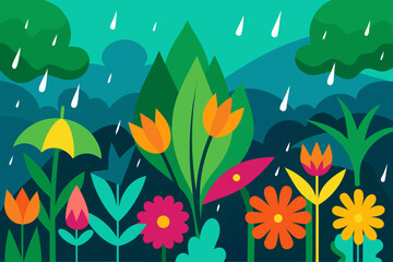 Obraz premium Wet Season Jungle with Bursts of Flower Color