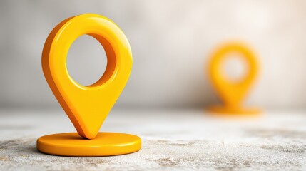 bright yellow location pin symbol on a clean white surface for navigation concept
