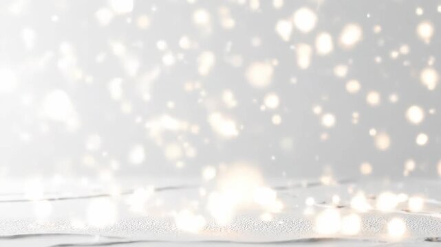 Light reflections and shimmering effects on wet surface in bright indoor setting during day, christmas background