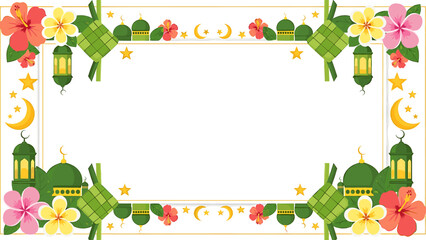 Festive Islamic holiday frame featuring decorative elements and floral accents.