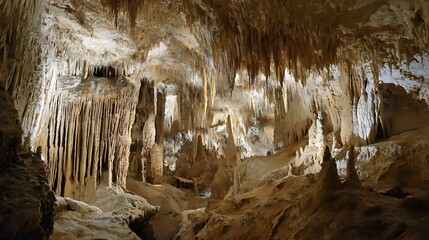 Limestone cave stalactites and stalagmites