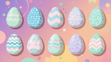 Ten colorful, patterned Easter eggs arranged in two rows - Powered by Adobe