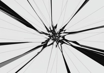Fototapeta premium Abstract white void fractured by sharp black lines and geometric planes. Digital distortion background symbolizing disruption, collapse, and instability ,empty ,modern ,spatial