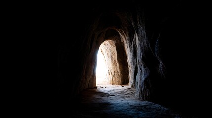 Narrow cave tunnel leading into darkness
