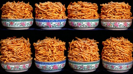 french fries meticulously stacked in an elegant formation on a stylish dish highend culinary display captivating food styling captured with precision and finesse