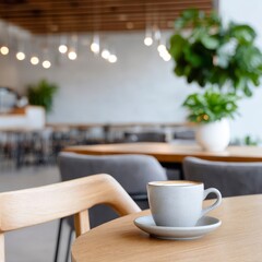 People enjoy their time in a coffee shop with a blurred background full of plants and lights during the afternoon