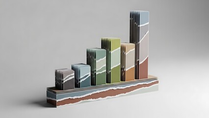 Abstract Layered Bar Chart with Earth Tone Paper Cut Style