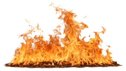 bright and dynamic fire flames isolated on transparent background