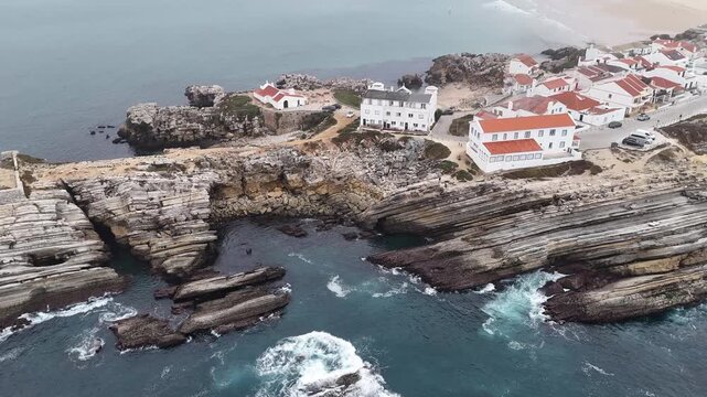 Drone Flyover Above Ocean near Baleal